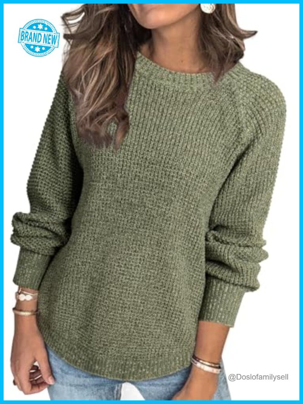 Oversized Waffle Knit Pullover Sweater Long Sleeve Crewneck